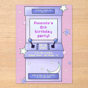Invitaciones Acrílicas Dulce juego retro de arcade cumpleaños infantil