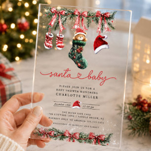 Invitaciones Acrílicas Dulce Llegada de Santa Baby Shower