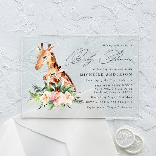 Invitaciones Acrílicas Dulce Mamá y Bebé Jirafa Baby Shower