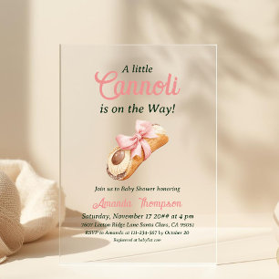 Invitaciones Acrílicas Dulce Niña de Arco Rosa Cannoli Baby Shower Italia