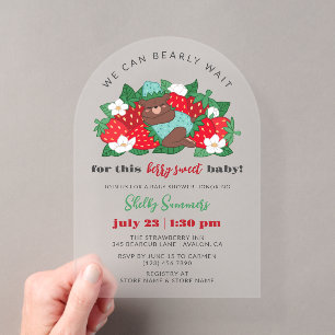 Invitaciones Acrílicas Dulce Niño de Fresa Azul Cumpleaños de Baby Shower