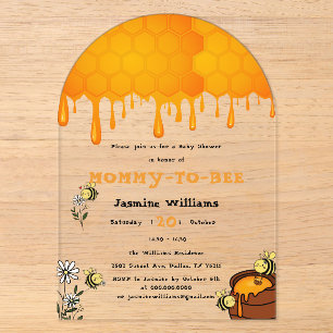 Invitaciones Acrílicas Dulce Panal de Miel Goteante Mamá Abeja Fiesta de
