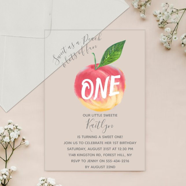 Invitaciones Acrílicas Dulce Peach First Birthday (Subido por el creador)