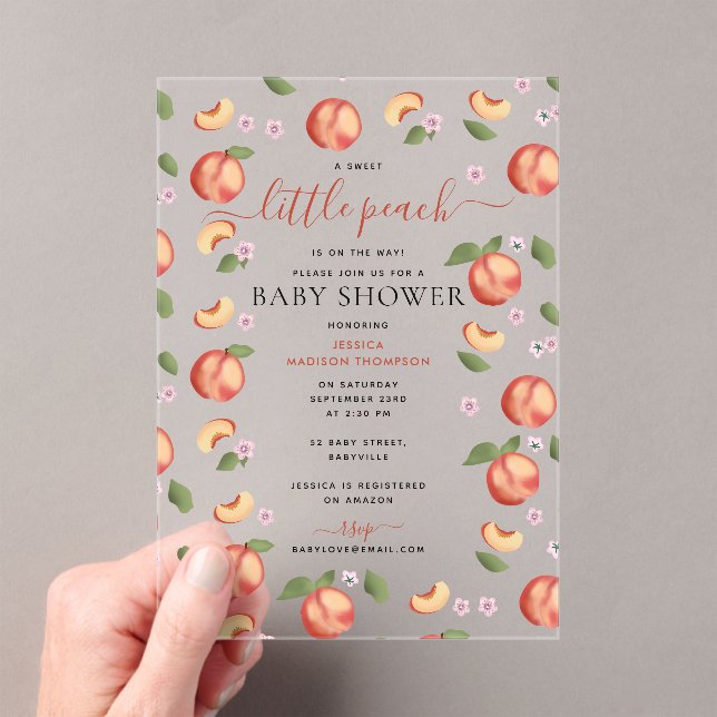 Invitaciones Acrílicas Dulce Peach On the Way Baby Shower (Insitu (portátil))
