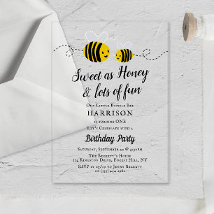 Invitaciones Acrílicas Dulce Pequeña Abeja Cumpleaños 1st Fiesta de Cumpl