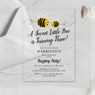 Invitaciones Acrílicas Dulce Pequeña Abeja Cumpleaños 3