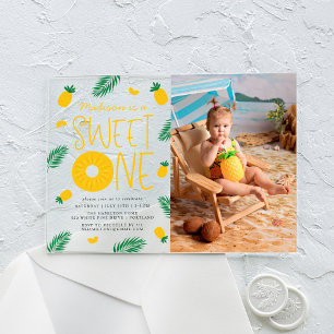Invitaciones Acrílicas Dulce Uno Cumpleaños de Piña Foto 1er Cumpleaños