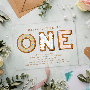 Invitaciones Acrílicas Dulce UNO primer cumpleaños