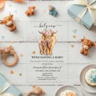 Invitaciones Acrílicas Dulce Vaca Ternero de las Tierras Altas Baby showe