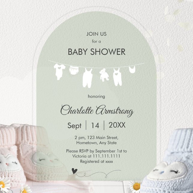 Invitaciones Acrílicas Dulce Verde Mínimo Transparente Baby Shower (Sage Green Minimalist Translucent Baby Shower Acrylic Invitations ©Susanne Sachers - Sunny Mind 🌞)