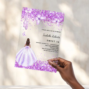 Invitaciones Acrílicas Dulce vestido 16 mariposas de bailarina púrpura tr