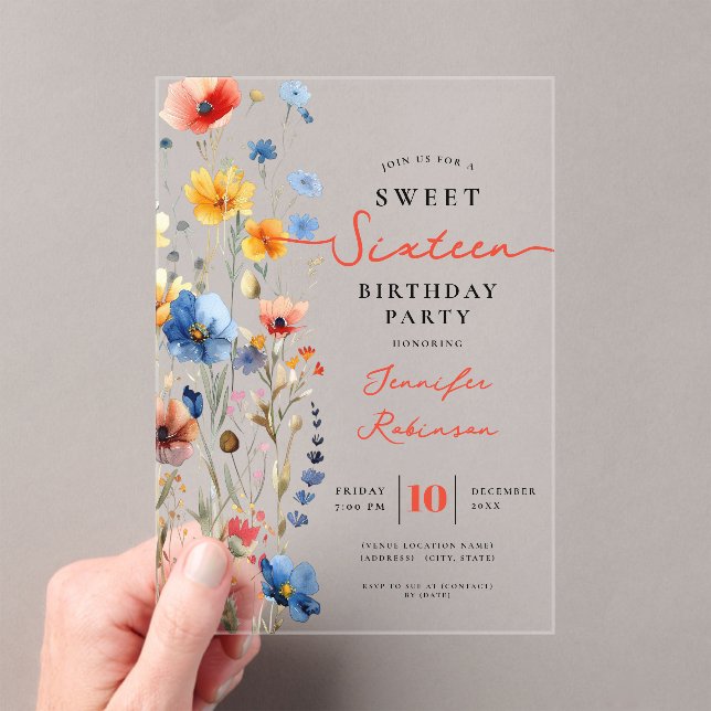 Invitaciones Acrílicas Dulces 16 Cumpleaños Fiesta Prado de Flores Silves (Insitu (portátil))