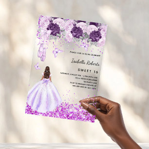Invitaciones Acrílicas Dulces 16 vestido de bailarina púrpura florales cl