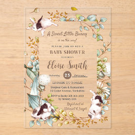 Invitaciones Acrílicas Dulces conejos botánicos vintage para baby shower