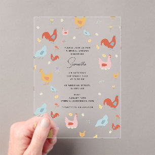 Invitaciones Acrílicas Dulces Gallinas y Pollitos Shower Nupcial