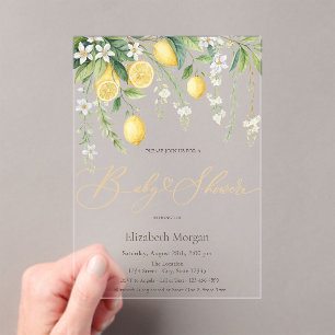 Invitaciones Acrílicas Dulces Limones Rosados con Rayas Baby Shower