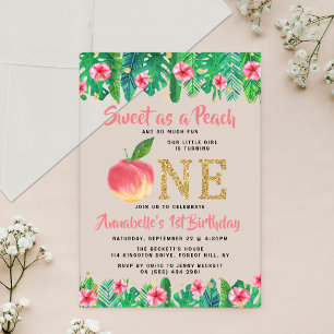 Invitaciones Acrílicas Dulces Niñas Melocotón 1er Cumpleaños