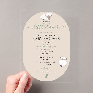 Invitaciones Acrílicas Dulces Ovejas Animales de Granja Baño de Bebé