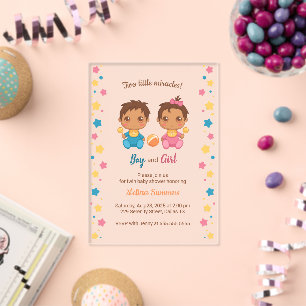 Invitaciones Acrílicas Dúo de gemelos niño y niña Baño 2 Transparente