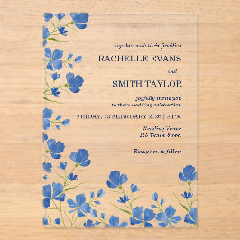 Invitaciones Acrílicas Dusky Blue Flower Wedding Invite