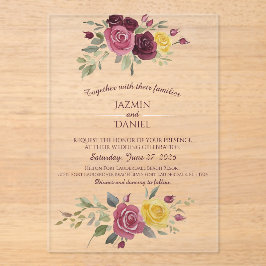 Invitaciones Acrílicas Dusky Pastel Watercolor Roses Maroon