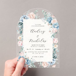 Invitaciones Acrílicas Dusty Blue and Peach Elegant Floral Wedding