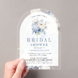 Invitaciones Acrílicas Dusty Blue and White Floral Bridal Shower