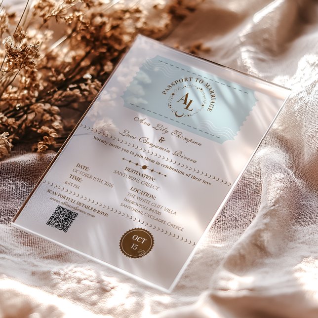 Invitaciones Acrílicas Dusty Blue Boarding Pass Boda Cósmico (Subido por el creador)