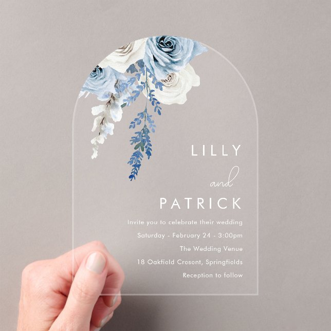 Invitaciones Acrílicas Dusty Blue Boho Boda del Arco Floral (Insitu (portátil))