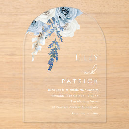 Invitaciones Acrílicas Dusty Blue Boho Boda del Arco Floral
