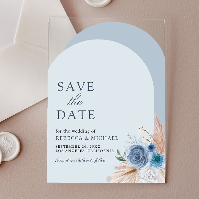 Invitaciones Acrílicas Dusty Blue Floral Arch Wedding Save the Date (Subido por el creador)
