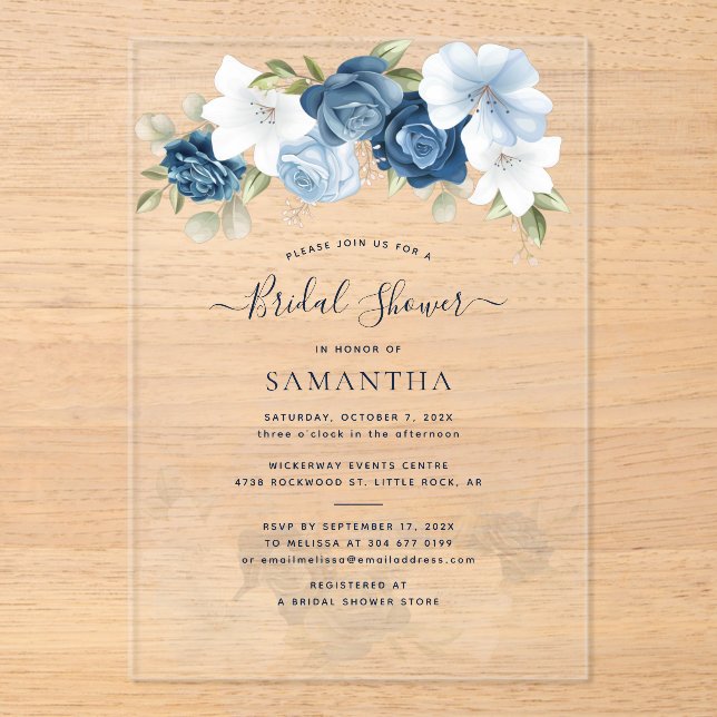 Invitaciones Acrílicas Dusty Blue Floral Greeneration Foliage Bridal Show (Anverso)