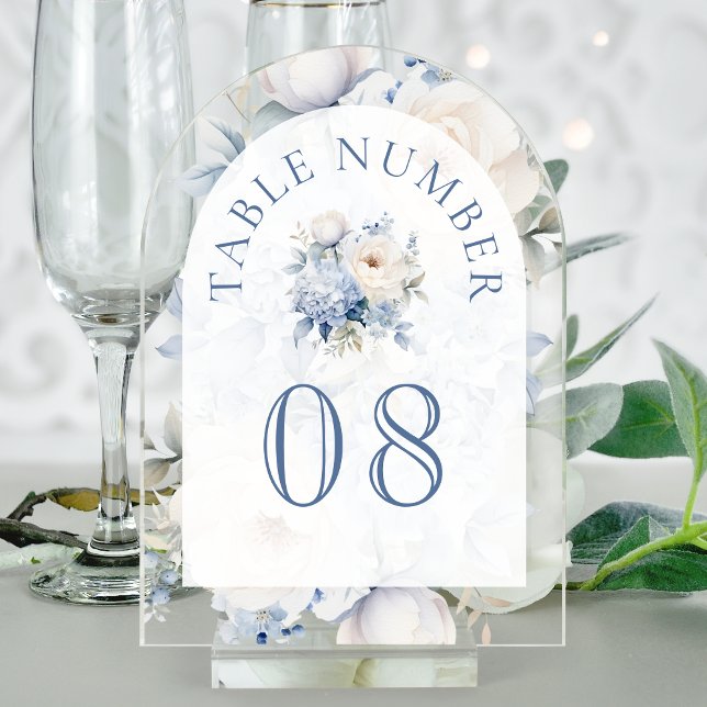 Invitaciones Acrílicas Dusty Blue Floral Wedding Acrylic Table Number (Subido por el creador)