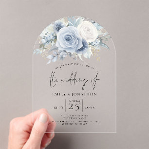 Invitaciones Acrílicas Dusty Blue Florals Boda Acrylic