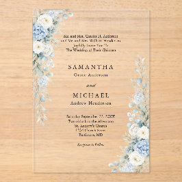Invitaciones Acrílicas Dusty Blue Florals Both Parents Names Wedding