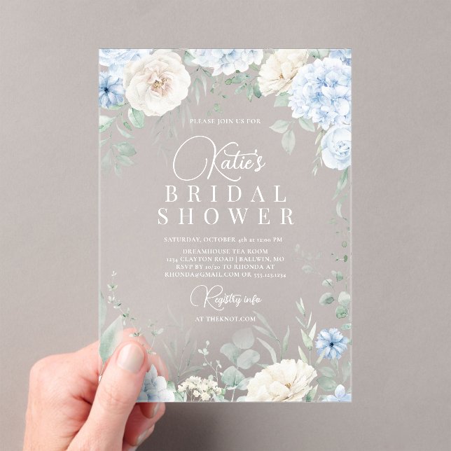 Invitaciones Acrílicas Dusty Blue Hydrangeas Bridal Shower (Insitu (portátil))