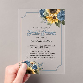 Invitaciones Acrílicas Dusty Blue Roses Sunflowers Photo Bridal Shower