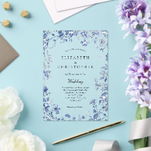 Invitaciones Acrílicas Dusty Blue Toile Floral acuarela Elegante Boda
