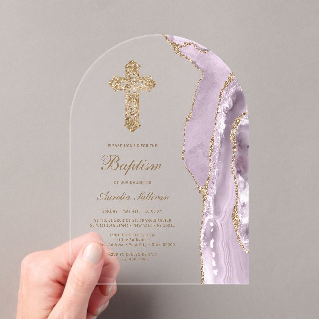 Invitaciones Acrílicas Dusty Lilac Agate Baptism (Insitu (portátil))