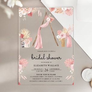 Invitaciones Acrílicas Dusty Pink Floral Boho Playa Arbor Ducha Nupcial