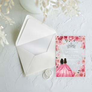 Invitaciones Acrílicas Dusty Pink Floral Butterfly Quinceañera Gemela