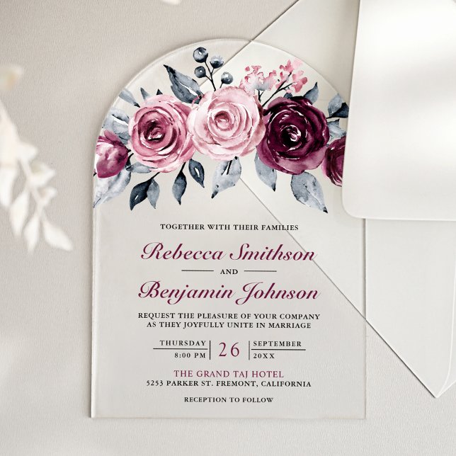 Invitaciones Acrílicas Dusty Pink Plum Purple Floral Wedding (Subido por el creador)