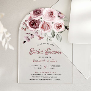 Invitaciones Acrílicas Dusty Pink Roses Despedida de Soltera
