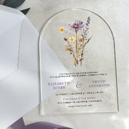 Invitaciones Acrílicas Dusty Purple Boho Wildflower Wedding
