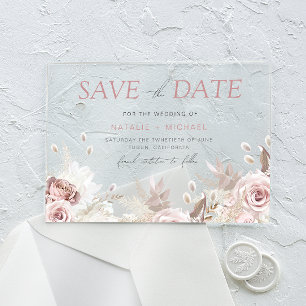 Invitaciones Acrílicas Dusty Rosa y Ivory Salven a la Boda de fechas