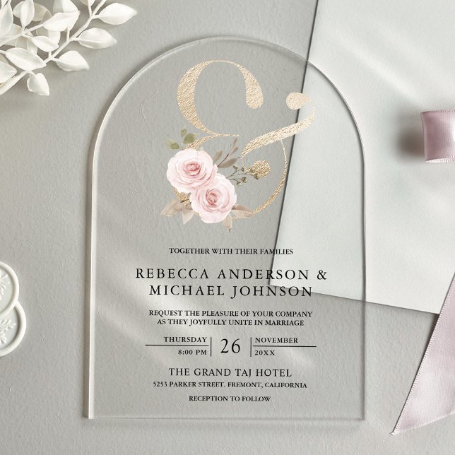 Invitaciones Acrílicas Dusty Rose Blush Floral Ampersand Wedding (Subido por el creador)