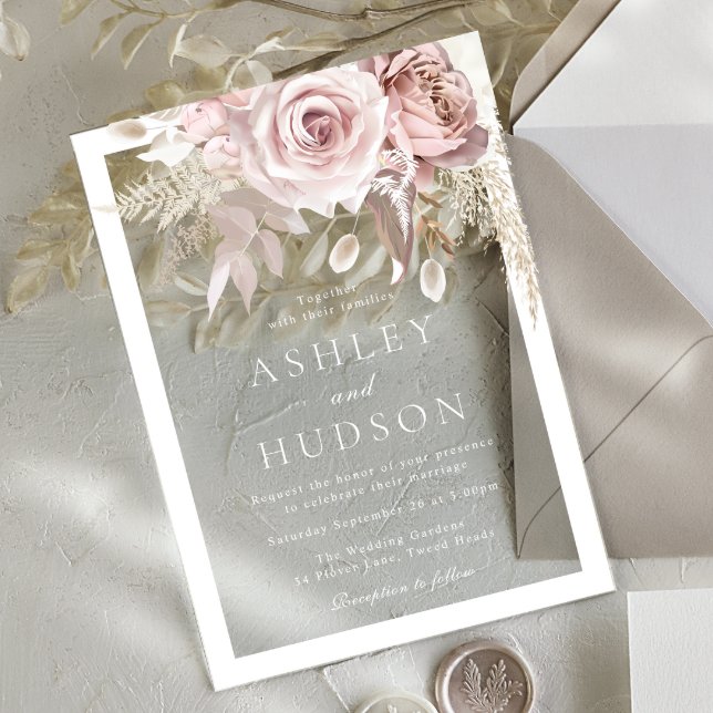 Invitaciones Acrílicas Dusty Rose & Blush Wedding White Border (Subido por el creador)