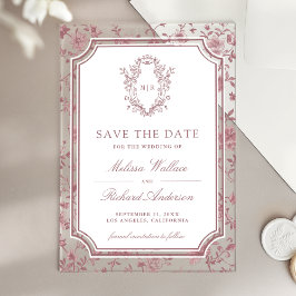 Invitaciones Acrílicas Dusty Rose Chinoiserie Crest Wedding Save the Date