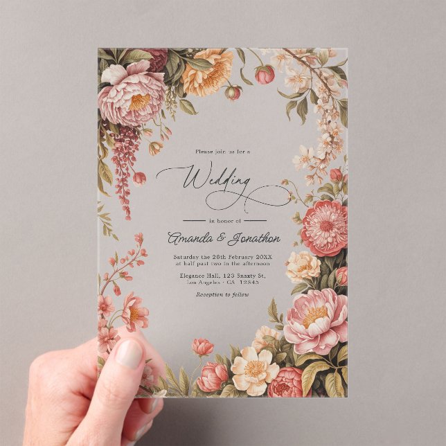 Invitaciones Acrílicas Dusty Sage, Soft Peach & Warm Sand Floral Wedding (Insitu (portátil))
