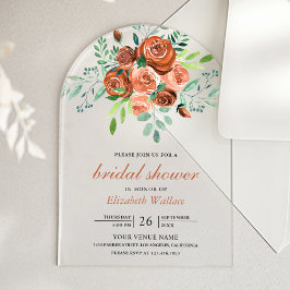 Invitaciones Acrílicas Earthy Burnt Orange Roses Bouquet Bridal Shower